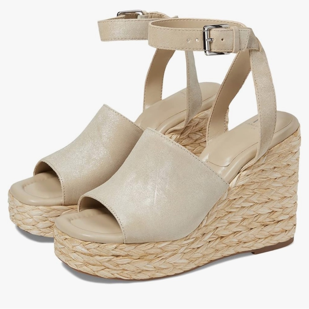 Marc Fisher LTD Women's Nelly Espadrille Wedge Sandal in light natural suede